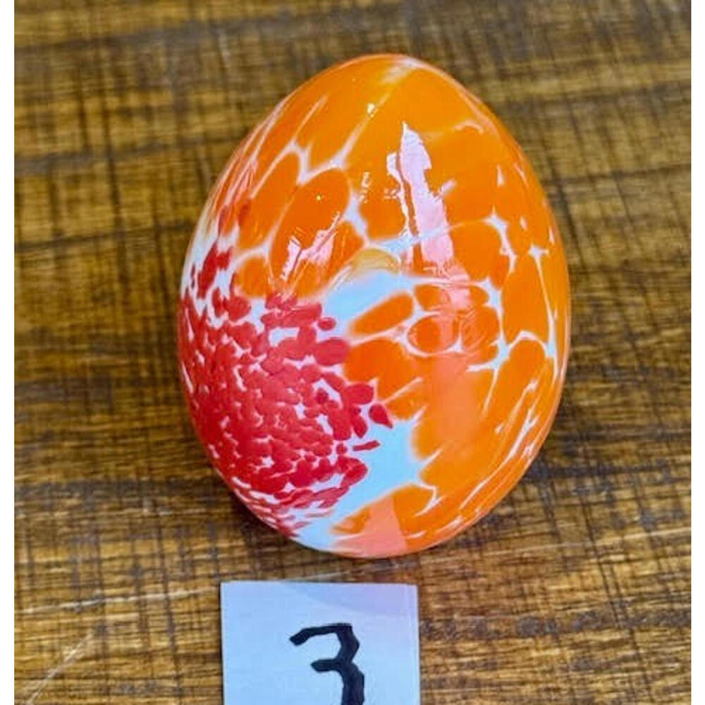 2 Vintage Bohdana Czech Art Glass Eggs Orange Red Spatter Hand Blown Paperweight - Picture 2 of 8
